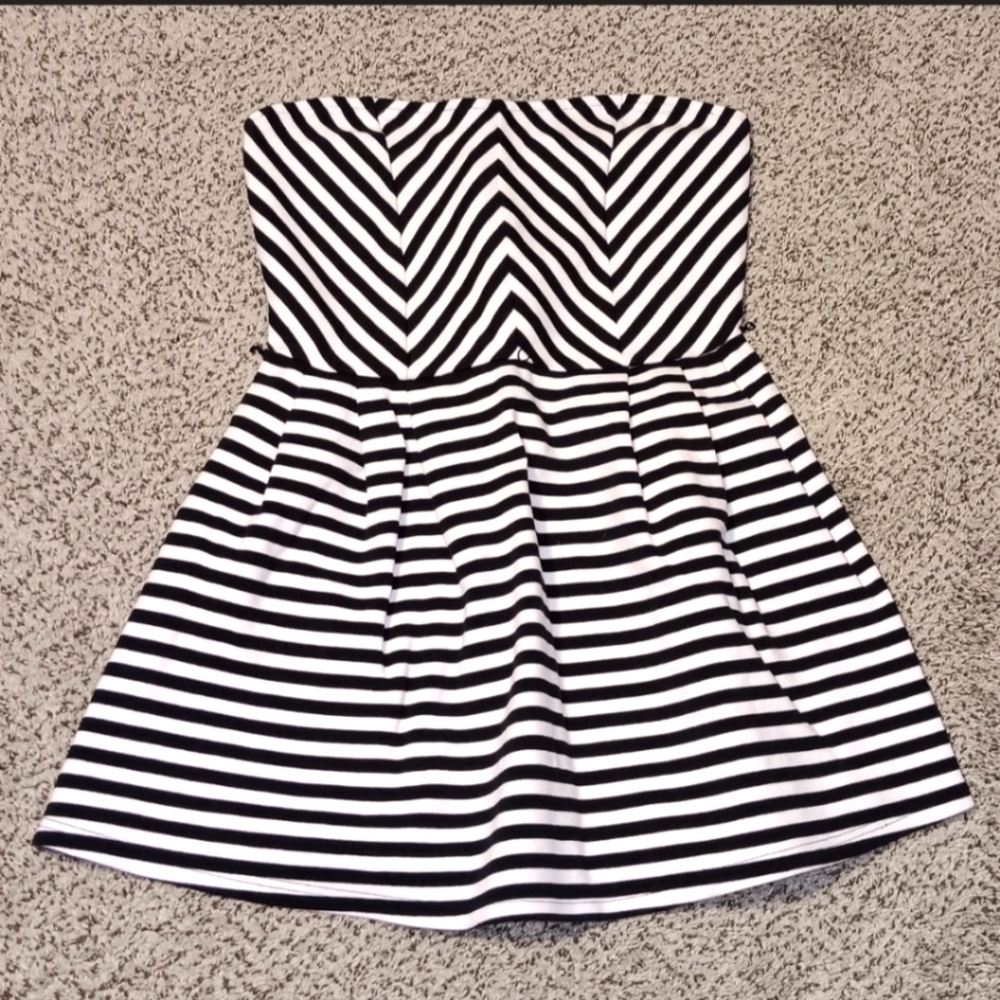Charlotte Russe strapless black and white striped dress,  size large